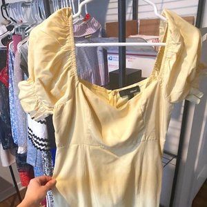 NEW WITHOUT TAGS 'SBerto' Butter Yellow Silk Midi Dress with Puff Sleeves